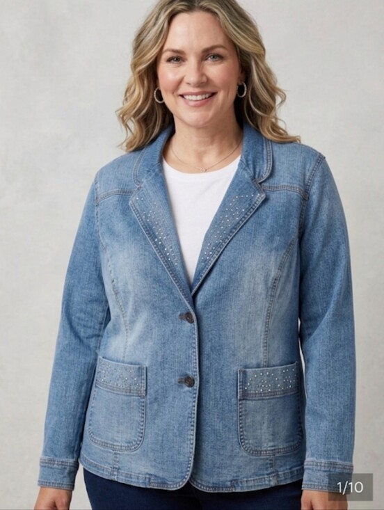 Squeeze Jackets & Blazers - Squeeze Jeans Vintage Embellished Denim Blazer Jacket - Size 18